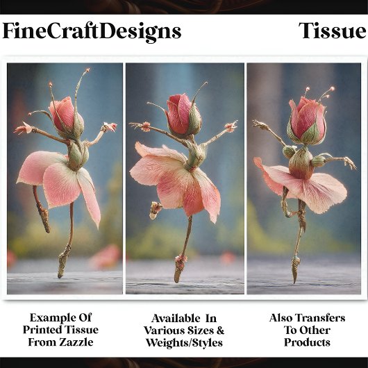 Papier Mousseline 3 Blush Rose Fairy Ballerinas DJ8R Découpage