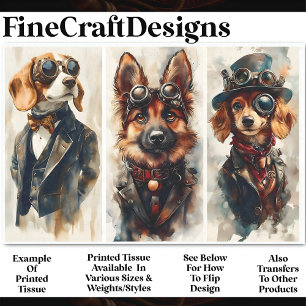 Papier Mousseline 3 Chiens Steampunk Mignons Groupe 3 CB6 Découpage