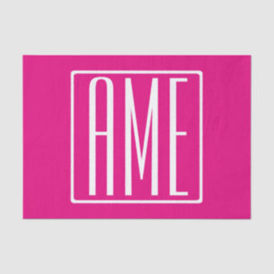 Papier Mousseline 3 Initiales Monogramme   Blanc sur rose chaud