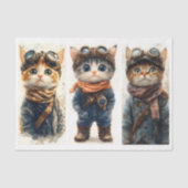 Papier Mousseline 3 Mignons Chats Steampunk Ensemble de Chatons DE4 (Recto)
