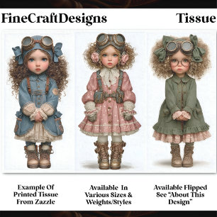 Papier Mousseline 3 Poupées Filles Steampunk, Découpage DT4L Vintage