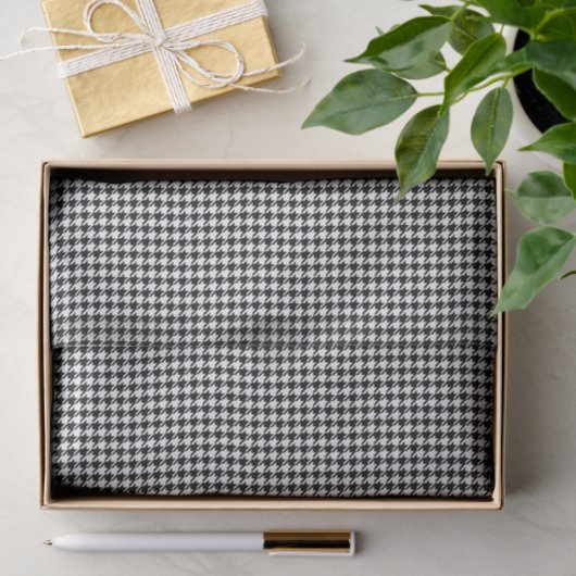 Papier Mousseline 3 Tissue Sheets, Black White Houndstooth Pattern (Cadeau)