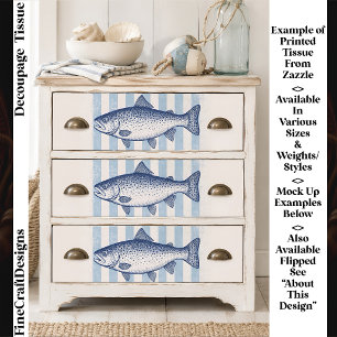 Papier Mousseline 3 Truites stylisées, rayures bleu aqua FM8L Découp