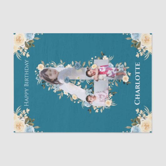 Papier Mousseline 4e anniversaire Photo Collage Turquoise bleu jaune (Recto)