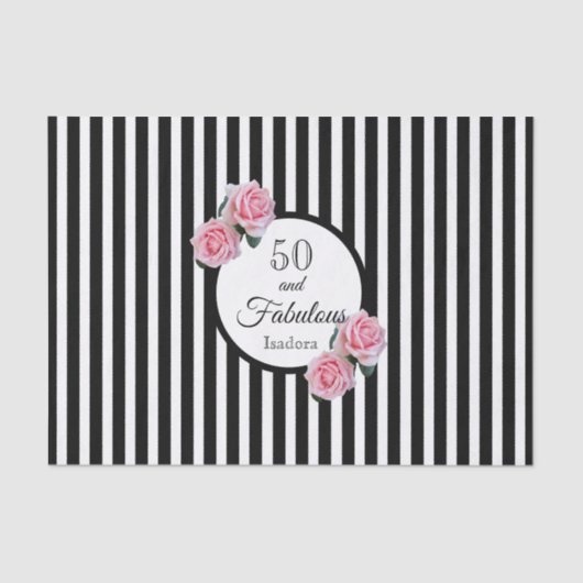 Papier Mousseline 50 fabuleux flancs roses noirs rayures blanches (Recto)