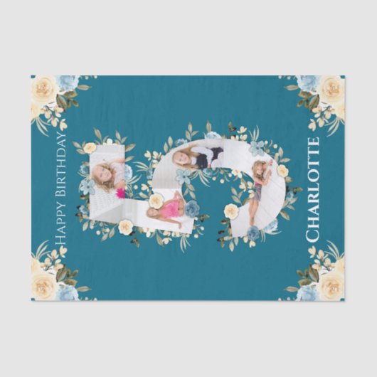 Papier Mousseline 5e anniversaire Photo Collage Turquoise bleu jaune (Recto)