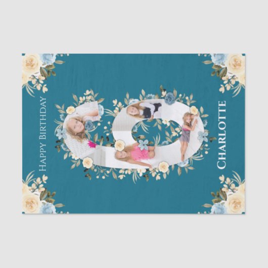 Papier Mousseline 6e anniversaire Photo Collage Turquoise bleu jaune (Recto)