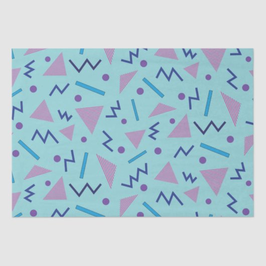 Papier Mousseline 80s 90s Memphis style géométrique bleu (Recto)