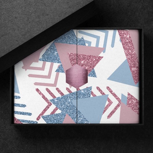 Papier Mousseline 80s Abstrait lunaire | Dusty Mauve rose et bleu