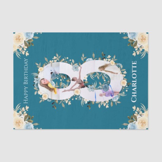 Papier Mousseline 8e anniversaire Photo Collage Turquoise bleu jaune (Recto)