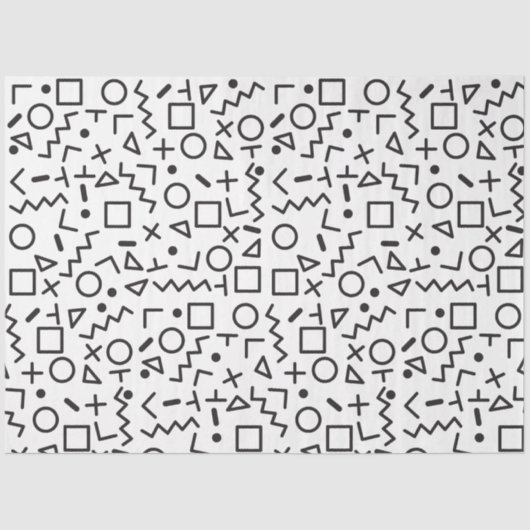 Papier Mousseline 90's Noir & Blanc Retro Shapes Motif (Recto)