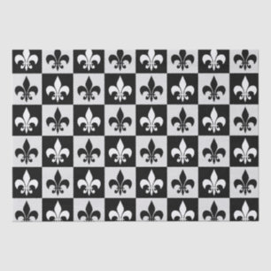 Papier Mousseline à damiers Blanc Noir Fleur-De-Lis Motif