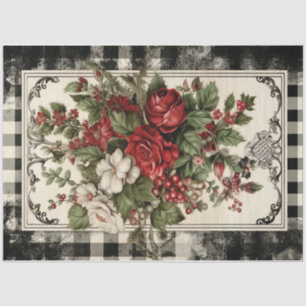 Papier Mousseline à damiers fleurs de Noël