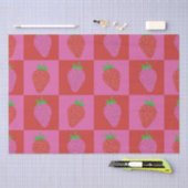 Papier Mousseline À damiers mignonne Motif de fraises roses et rouge (Artisanat)