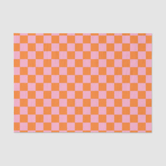 Papier Mousseline à damiers orange et rose