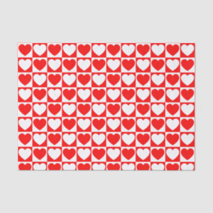 Papier Mousseline À damiers rouge et blanc aux coeurs