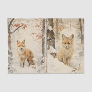 Papier Mousseline A Separate Pair of Foxes in the Winter Forest