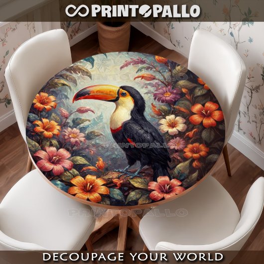 Papier Mousseline A tucan bird in the jungle with flowers