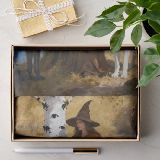 Papier Mousseline A Witch With Her Wolf Friends decoupage (Cadeau)