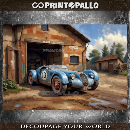 Papier Mousseline Abandonné voiture de course 1920 dans un garage ru