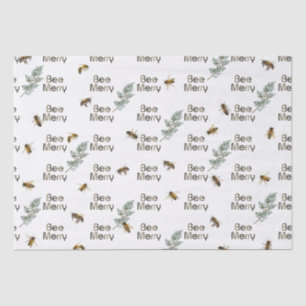 Papier Mousseline Abeille Joyeux Noël À feuillage persistant Tissu P