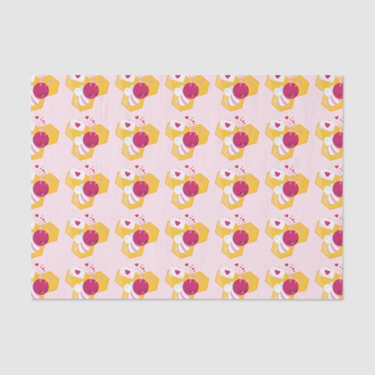 Papier Mousseline Abeille mignonne avec Motif de coeur de Valentin r (Recto)