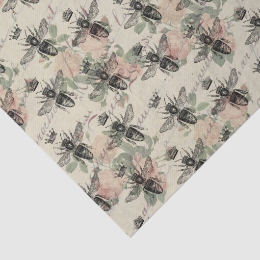 Papier Mousseline Abeille rose à fleurs (Détail)