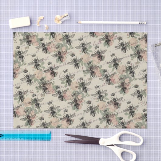 Papier Mousseline Abeille rose à fleurs (Artisanat)