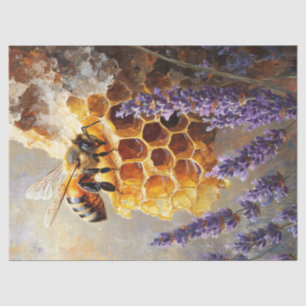Papier Mousseline Abeille sur peigne de miel avec découpage de fleur