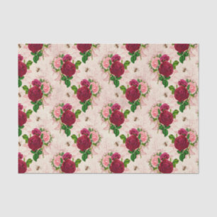 Papier Mousseline Abeille vintage et roses