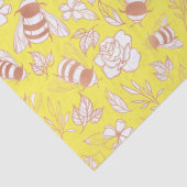 Papier Mousseline Abeilles et fleurs d'or roses sur Jaune (Détail)