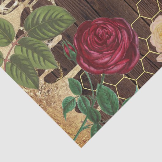 Papier Mousseline abeilles rustiques et papier rose (Détail)