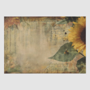 Papier Mousseline Abeilles Tournesol Découpage Éphémère Vintage Papi