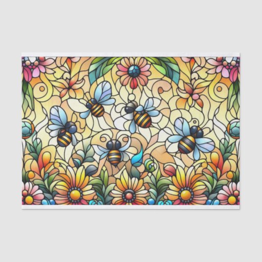 Papier Mousseline Abeilles vitrail colorées (Recto)