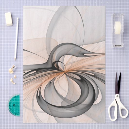Papier Mousseline Abstract Anthracite Gray Sienna Modern Fractal Art (Artisanat)
