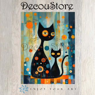 Papier Mousseline Abstract Black Cats Decoupage