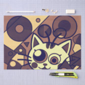 Papier Mousseline Abstract Cat Art Brown Beige (Artisanat)