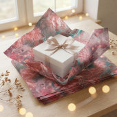 Papier Mousseline Abstract Red Teal Fluid Art Faux Foil Sparkling