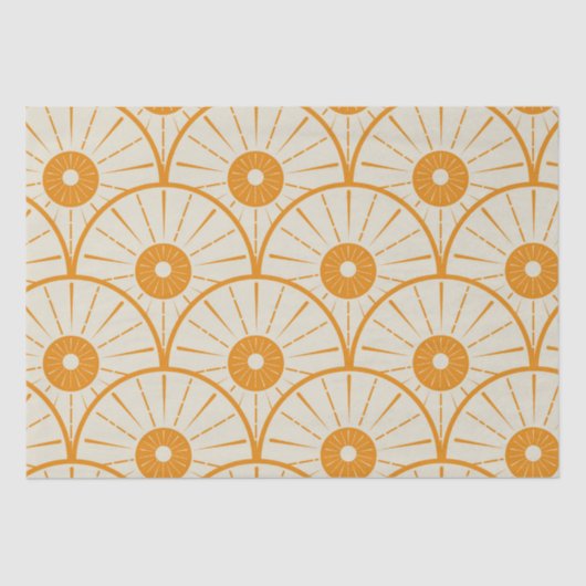 Papier Mousseline Abstrait Art Déco Sun Motif Orange (Recto)