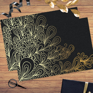 Papier Mousseline Abstrait Artistic Gold Line Doodles d'art sur Blac