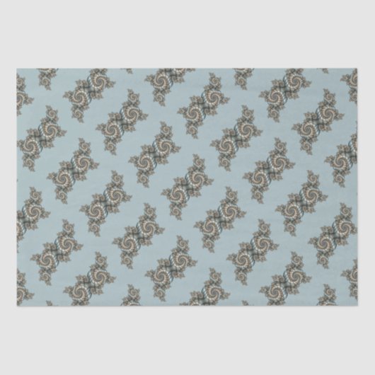 Papier Mousseline Abstrait Beige clair Bleu Fractal Art Spirales (Recto)