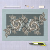 Papier Mousseline Abstrait Beige clair Bleu Fractal Art Spirales (Artisanat)