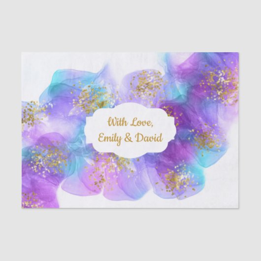 Papier Mousseline Abstrait Bleu Violet Encre d'alcool Art personnali (Recto)