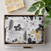 Papier Mousseline Abstrait Gris jaune noir gris sans joint motif flo (Cadeau)