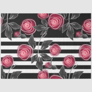 Papier Mousseline Abstrait moderne roses rouges feuilles croisées fl
