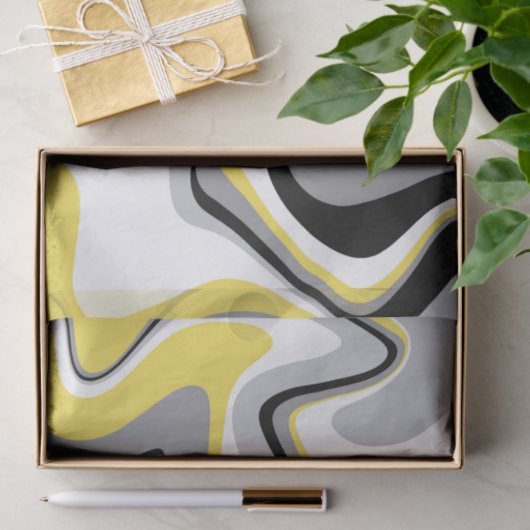 Papier Mousseline Abstrait noir et jaune (Cadeau)