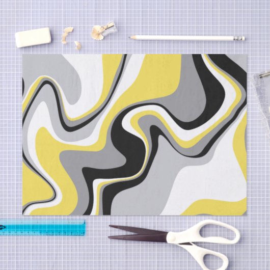 Papier Mousseline Abstrait noir et jaune (Artisanat)