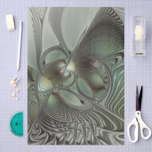 Papier Mousseline Abstrait Olive Sage Green Grey Fractal Art Imagina (Artisanat)