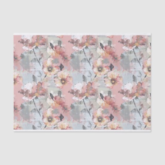 Papier Mousseline Abstrait rose floral peint et Motif gris (Recto)