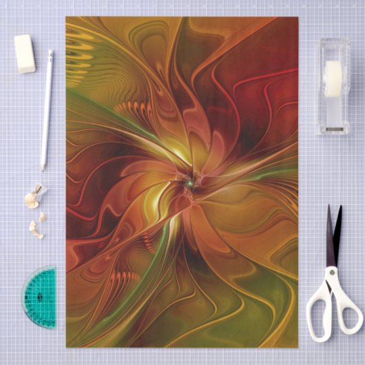 Papier Mousseline Abstrait Rouge Orange Brown Vert Fractal Art Flowe (Artisanat)